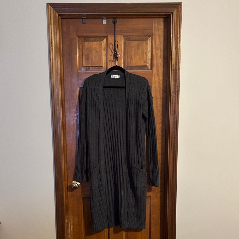 Pink Rose Charcoal Ribbed Cardigan